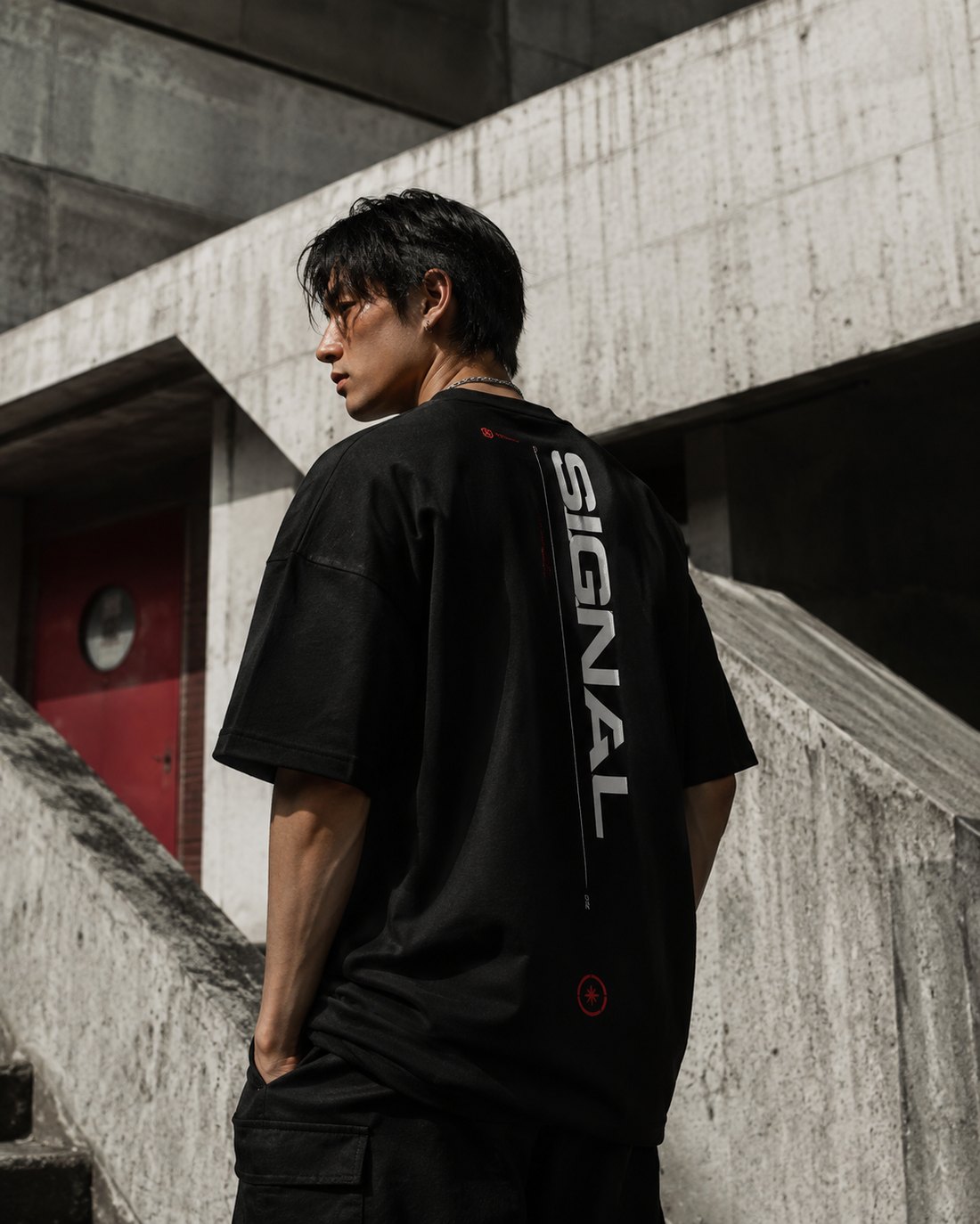 AXIS Signal Tee worn — editorial